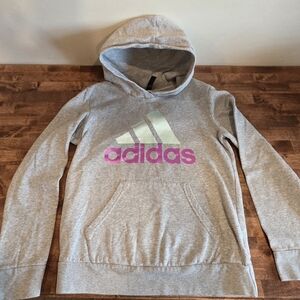 Adidas Gray Hoodie with Pink Logo